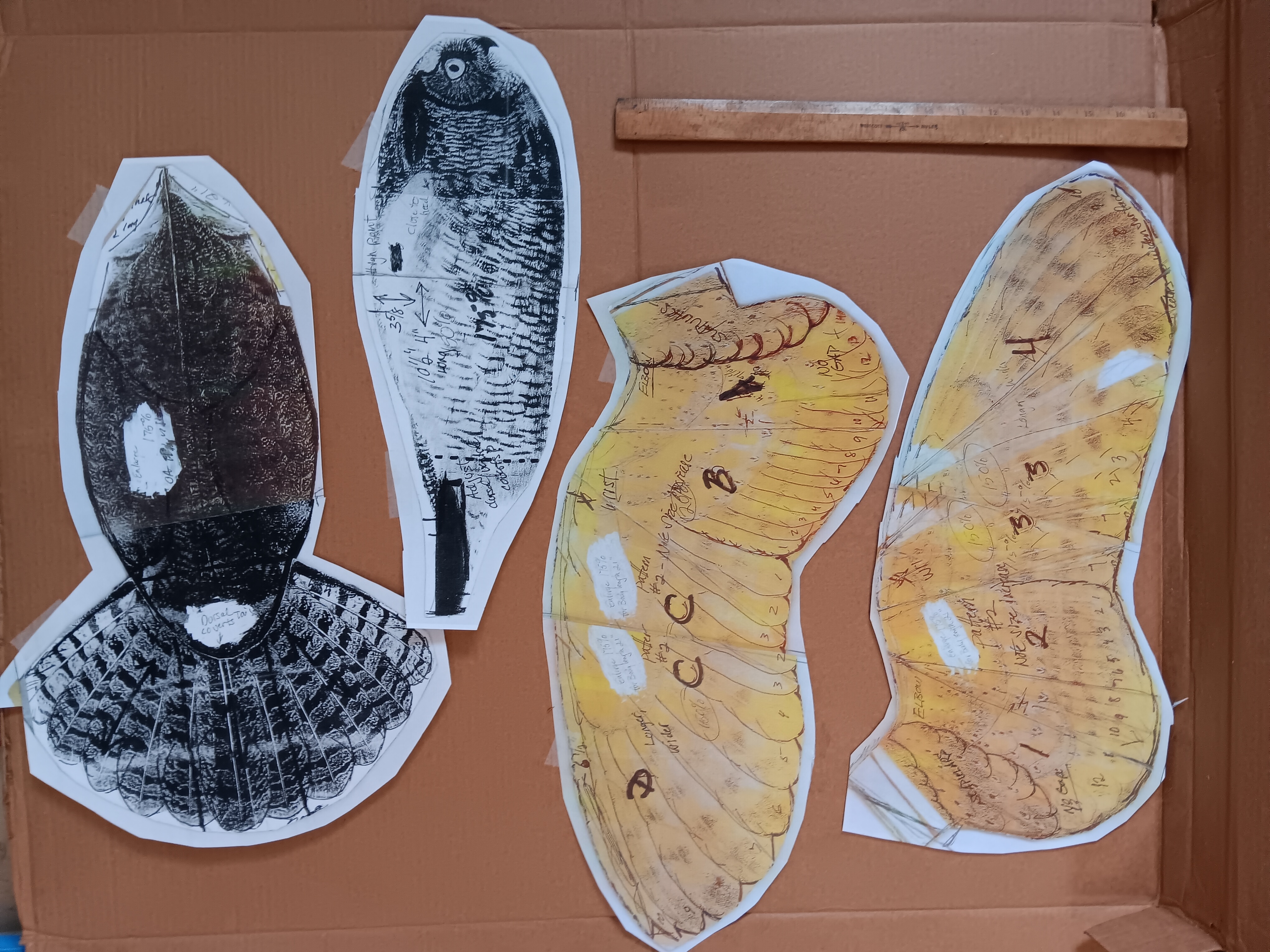 Reference patterns and wing templates for owl sculpture